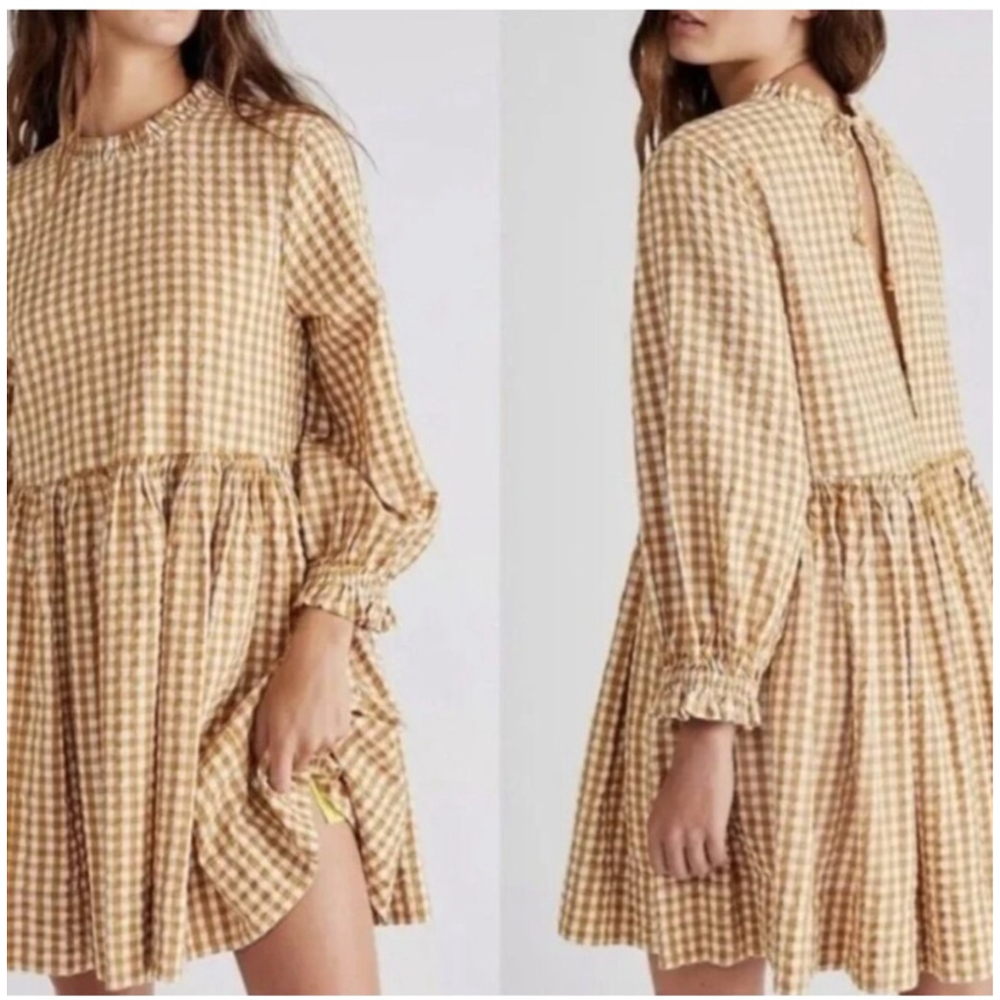 Women's Free People Gingham Mini Dress XS Brown White